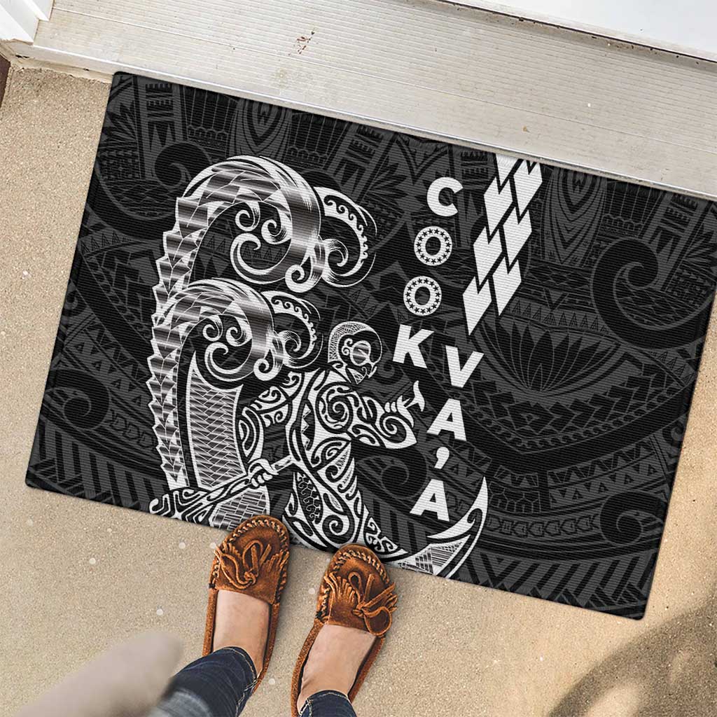 Cook Islands Vaa Polynesian Art Tattoo Rubber Doormat Black Color