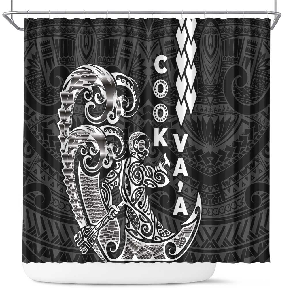 Cook Islands Vaa Polynesian Art Tattoo Shower Curtain Black Color