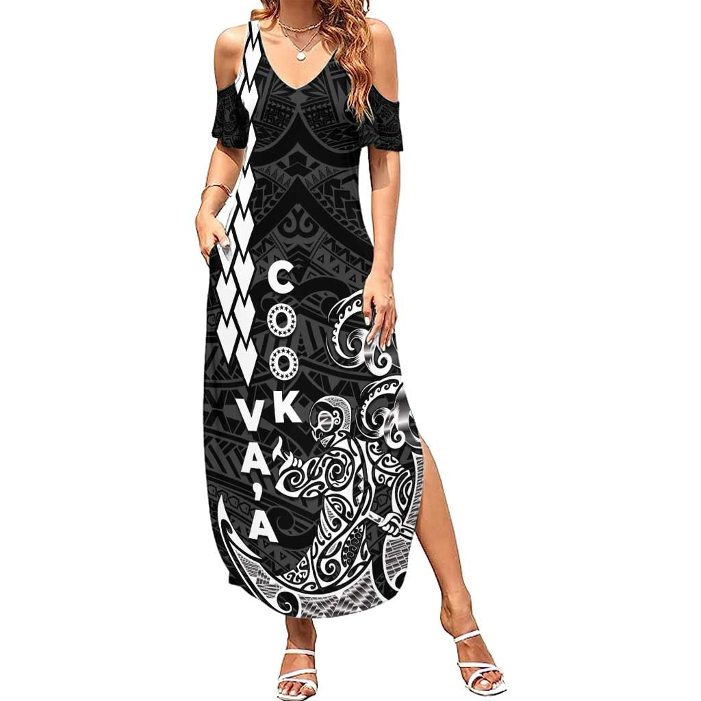 Cook Islands Vaa Polynesian Art Tattoo Summer Maxi Dress Black Color