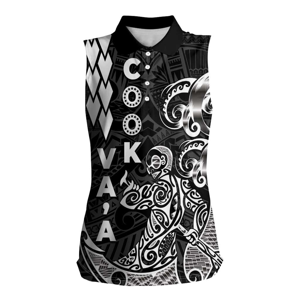 Cook Islands Vaa Polynesian Art Tattoo Women Sleeveless Polo Shirt Black Color