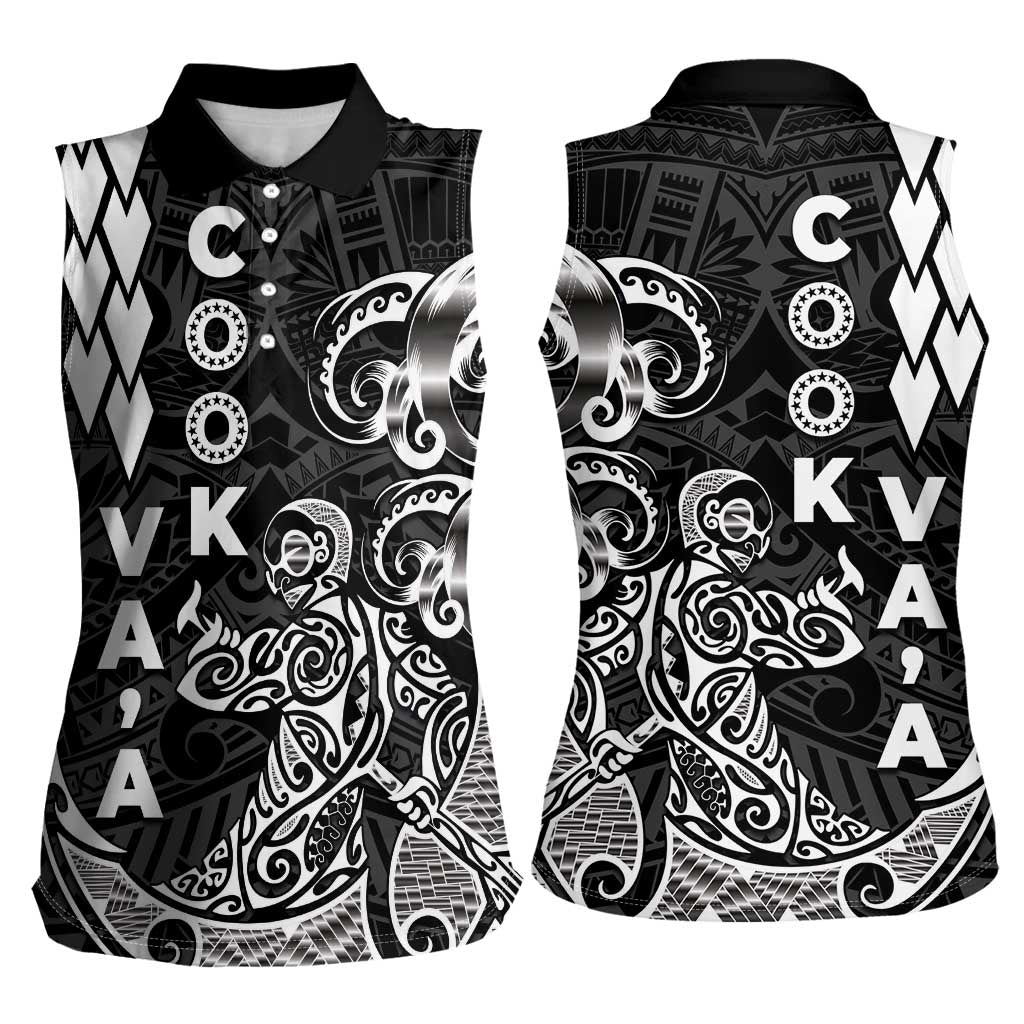 Cook Islands Vaa Polynesian Art Tattoo Women Sleeveless Polo Shirt Black Color