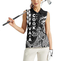 Cook Islands Vaa Polynesian Art Tattoo Women Sleeveless Polo Shirt Black Color