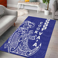Cook Islands Vaa Polynesian Art Tattoo Area Rug Blue Color