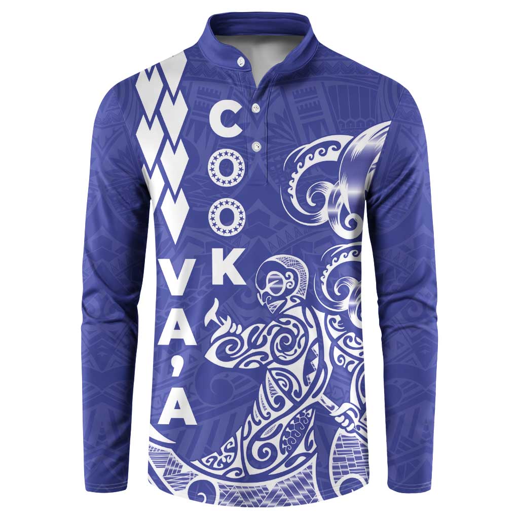 Cook Islands Vaa Polynesian Art Tattoo Button Sweatshirt Blue Color