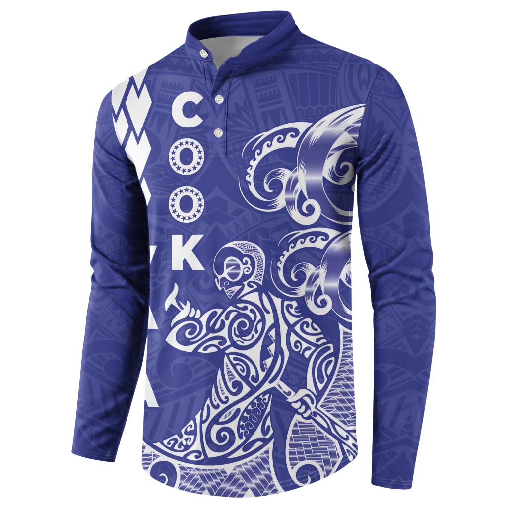 Cook Islands Vaa Polynesian Art Tattoo Button Sweatshirt Blue Color