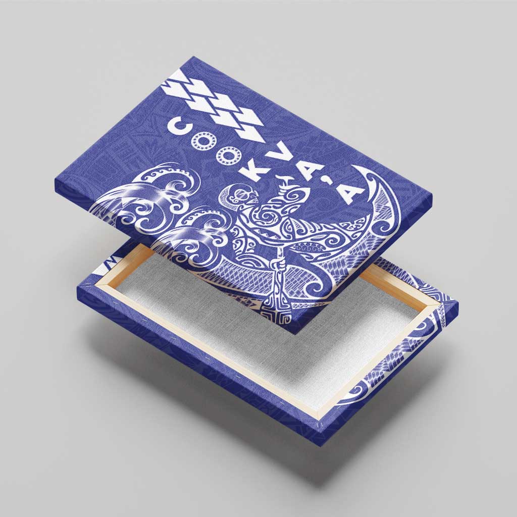 Cook Islands Vaa Polynesian Art Tattoo Canvas Wall Art Blue Color