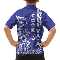 Cook Islands Va'a Polynesian Art Tattoo Family Matching Long Sleeve Bodycon Dress and Hawaiian Shirt Blue Color LT03 - Polynesian Pride