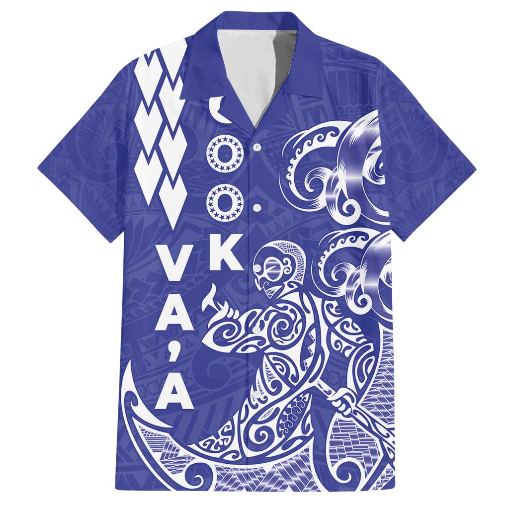 Cook Islands Va'a Polynesian Art Tattoo Family Matching Long Sleeve Bodycon Dress and Hawaiian Shirt Blue Color LT03 Dad's Shirt - Short Sleeve Blue - Polynesian Pride