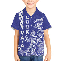 Cook Islands Va'a Polynesian Art Tattoo Family Matching Long Sleeve Bodycon Dress and Hawaiian Shirt Blue Color LT03 Son's Shirt Blue - Polynesian Pride