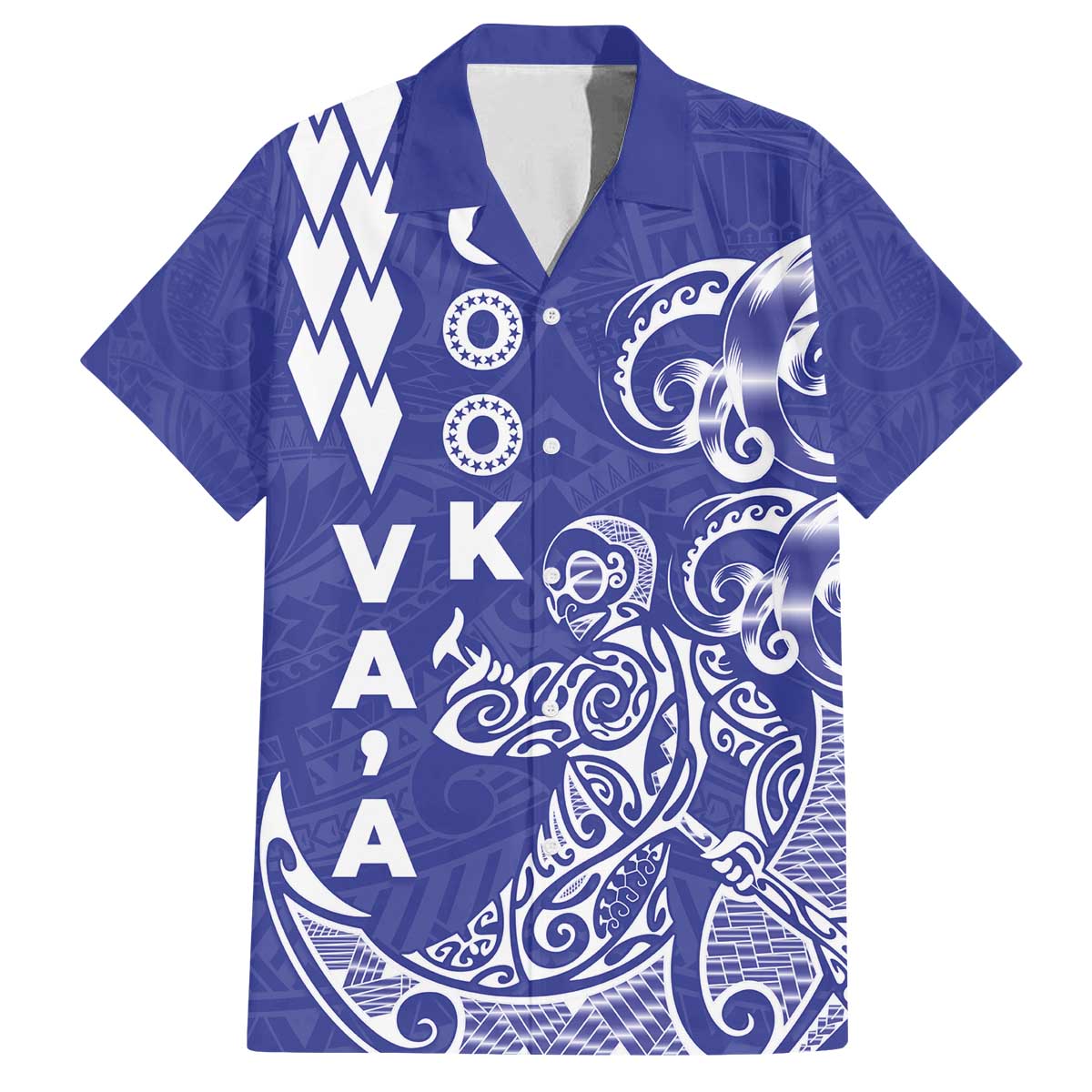 Cook Islands Vaa Polynesian Art Tattoo Family Matching Off The Shoulder Long Sleeve Dress and Hawaiian Shirt Blue Color