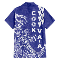 Cook Islands Vaa Polynesian Art Tattoo Family Matching Off The Shoulder Long Sleeve Dress and Hawaiian Shirt Blue Color