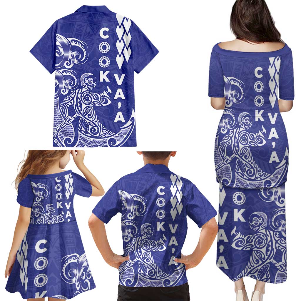Cook Islands Va'a Polynesian Art Tattoo Family Matching Puletasi and Hawaiian Shirt Blue Color LT03 - Polynesian Pride