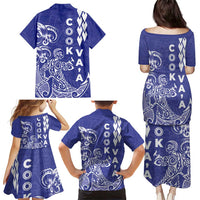 Cook Islands Va'a Polynesian Art Tattoo Family Matching Puletasi and Hawaiian Shirt Blue Color LT03 - Polynesian Pride