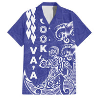 Cook Islands Va'a Polynesian Art Tattoo Family Matching Puletasi and Hawaiian Shirt Blue Color LT03 Dad's Shirt - Short Sleeve Blue - Polynesian Pride