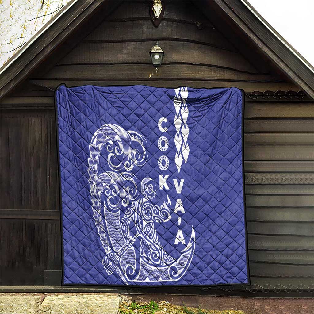 Cook Islands Vaa Polynesian Art Tattoo Quilt Blue Color