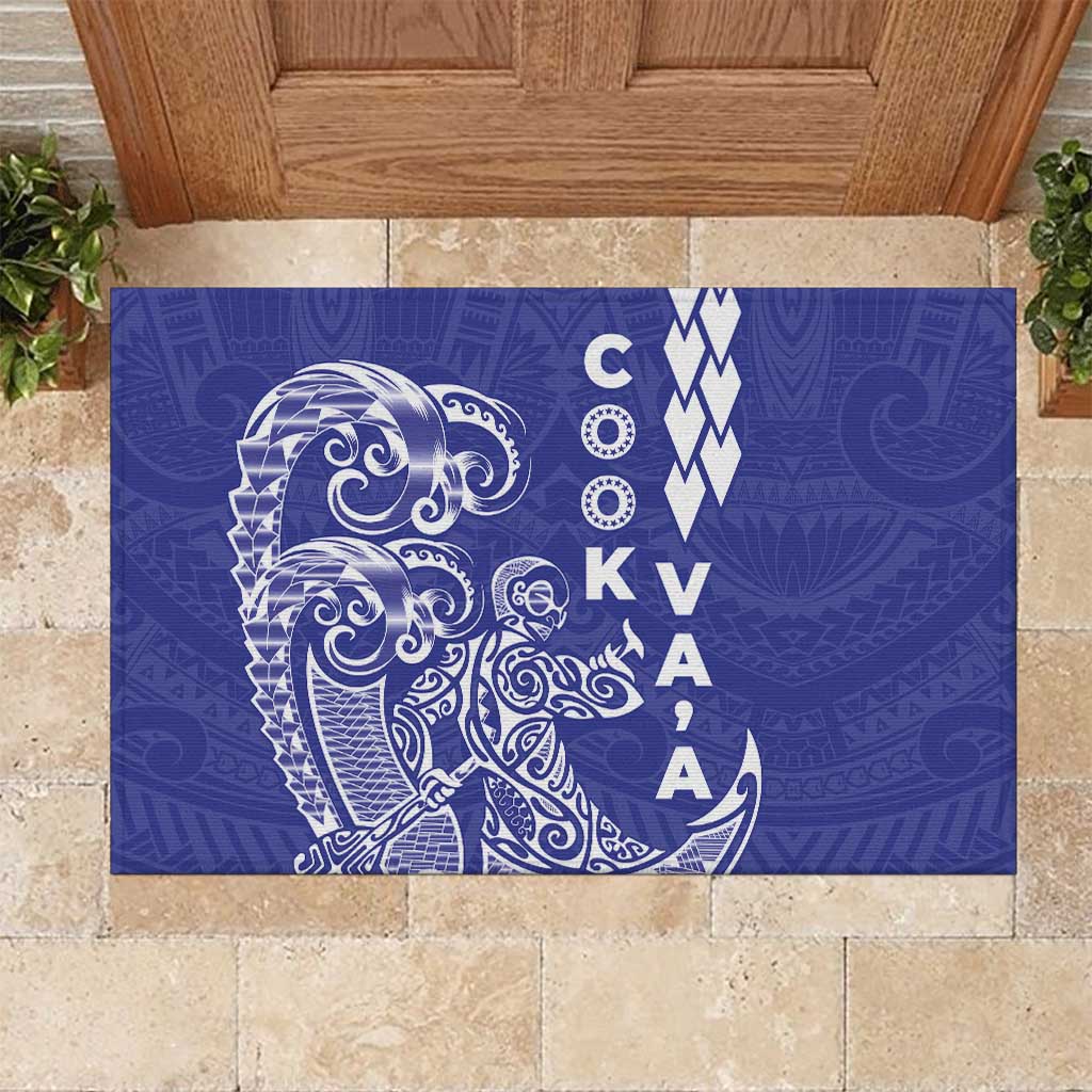Cook Islands Vaa Polynesian Art Tattoo Rubber Doormat Blue Color