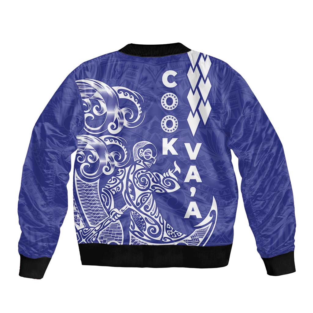 Cook Islands Vaa Polynesian Art Tattoo Sleeve Zip Bomber Jacket Blue Color