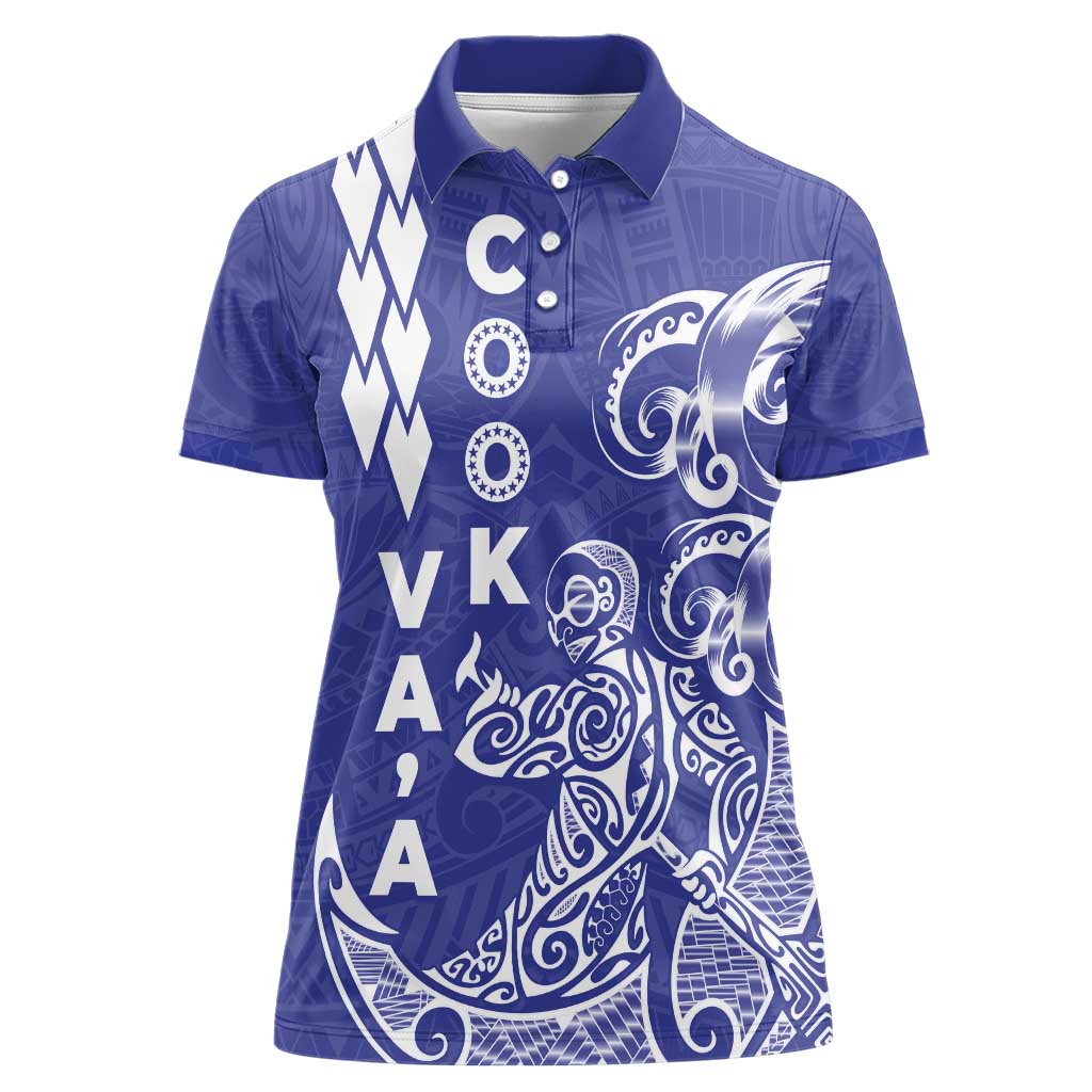 Cook Islands Vaa Polynesian Art Tattoo Women Polo Shirt Blue Color