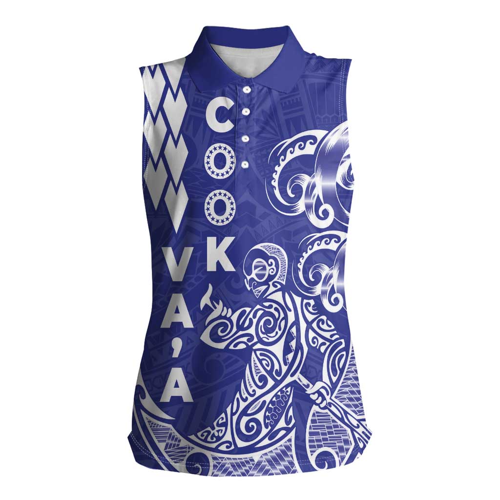 Cook Islands Vaa Polynesian Art Tattoo Women Sleeveless Polo Shirt Blue Color