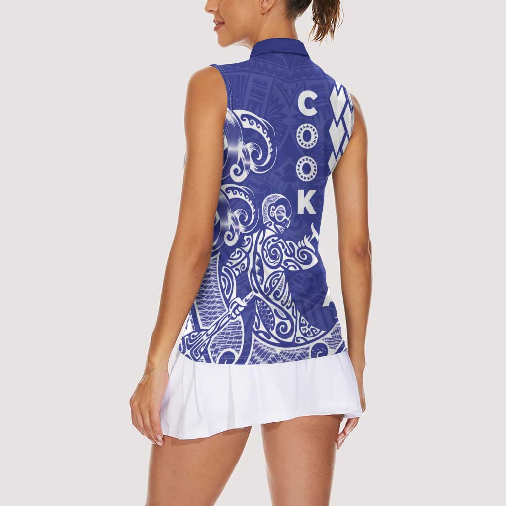 Cook Islands Vaa Polynesian Art Tattoo Women Sleeveless Polo Shirt Blue Color