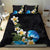 Hawaiian Plumeria and Turtle Bedding Set with Polynesian Tribal Art Pattern Vintage Vibes