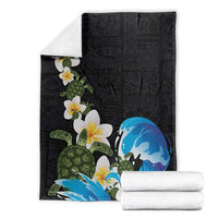 Hawaiian Plumeria and Turtle Blanket with Polynesian Tribal Art Pattern Vintage Vibes