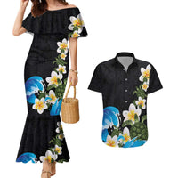 Hawaiian Plumeria and Turtle Couples Matching Mermaid Dress and Hawaiian Shirt with Polynesian Tribal Art Pattern Vintage Vibes LT03 Black - Polynesian Pride
