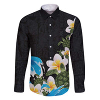 Hawaiian Plumeria and Turtle Family Matching Off The Shoulder Long Sleeve Dress and Hawaiian Shirt with Polynesian Tribal Art Pattern Vintage Vibes