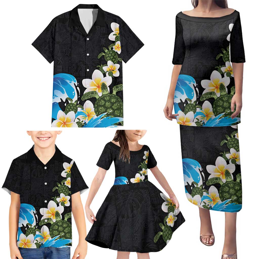 Hawaiian Plumeria and Turtle Family Matching Puletasi and Hawaiian Shirt with Polynesian Tribal Art Pattern Vintage Vibes LT03 - Polynesian Pride