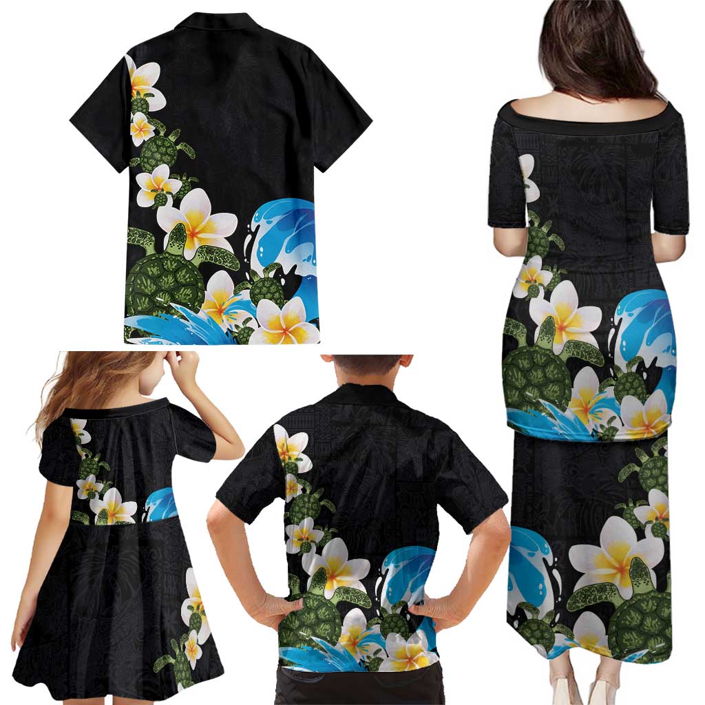 Hawaiian Plumeria and Turtle Family Matching Puletasi and Hawaiian Shirt with Polynesian Tribal Art Pattern Vintage Vibes LT03 - Polynesian Pride