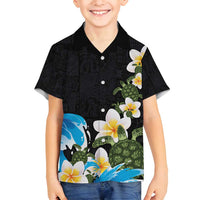 Hawaiian Plumeria and Turtle Family Matching Puletasi and Hawaiian Shirt with Polynesian Tribal Art Pattern Vintage Vibes LT03 Son's Shirt Black - Polynesian Pride