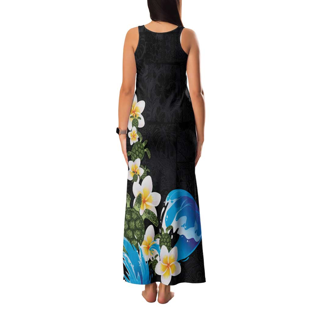 Hawaiian Plumeria and Turtle Family Matching Tank Maxi Dress and Hawaiian Shirt with Polynesian Tribal Art Pattern Vintage Vibes