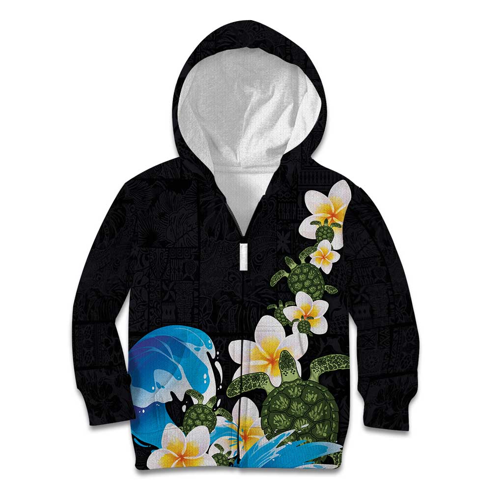 Hawaiian Plumeria and Turtle Kid Hoodie with Polynesian Tribal Art Pattern Vintage Vibes