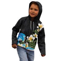 Hawaiian Plumeria and Turtle Kid Hoodie with Polynesian Tribal Art Pattern Vintage Vibes