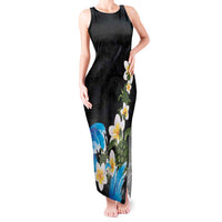 Hawaiian Plumeria and Turtle Tank Maxi Dress with Polynesian Tribal Art Pattern Vintage Vibes