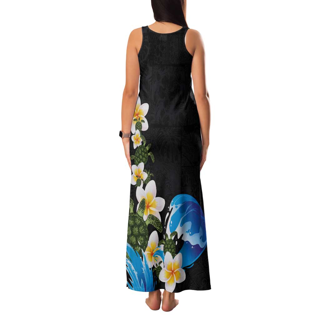Hawaiian Plumeria and Turtle Tank Maxi Dress with Polynesian Tribal Art Pattern Vintage Vibes