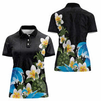 Hawaiian Plumeria and Turtle Women Polo Shirt with Polynesian Tribal Art Pattern Vintage Vibes
