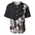 Hawaiian Plumeria and Turtle Baseball Jersey with Polynesian Tribal Art Pattern Grayscale Color