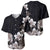 Hawaiian Plumeria and Turtle Baseball Jersey with Polynesian Tribal Art Pattern Grayscale Color