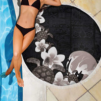 Hawaiian Plumeria and Turtle Beach Blanket with Polynesian Tribal Art Pattern Grayscale Color LT03 - Polynesian Pride
