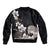 Hawaiian Plumeria and Turtle Bomber Jacket with Polynesian Tribal Art Pattern Grayscale Color