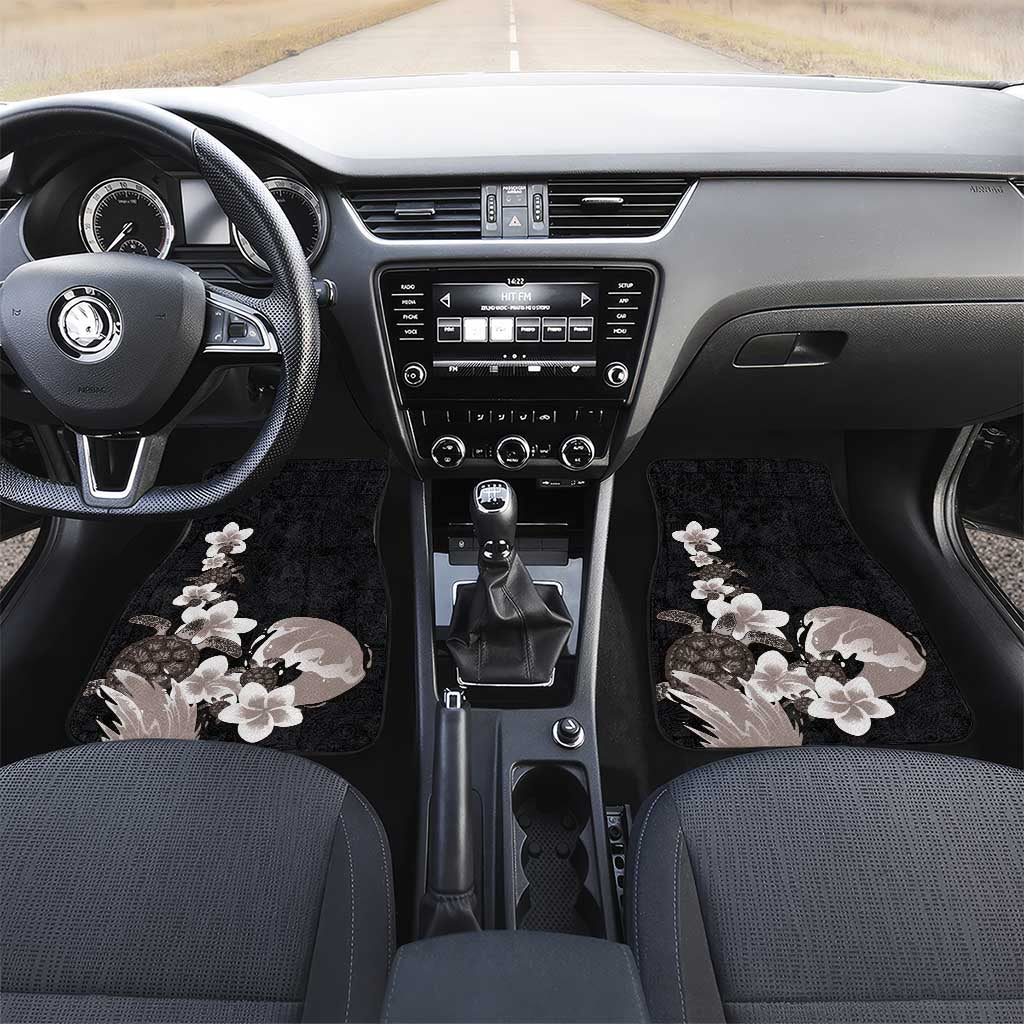 Hawaiian Plumeria and Turtle Car Mats with Polynesian Tribal Art Pattern Grayscale Color