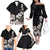 Hawaiian Plumeria and Turtle Family Matching Off The Shoulder Long Sleeve Dress and Hawaiian Shirt with Polynesian Tribal Art Pattern Grayscale Color