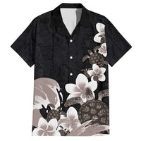 Hawaiian Plumeria and Turtle Family Matching Puletasi and Hawaiian Shirt with Polynesian Tribal Art Pattern Grayscale Color LT03 Dad's Shirt - Short Sleeve Black - Polynesian Pride