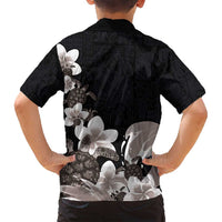 Hawaiian Plumeria and Turtle Family Matching Tank Maxi Dress and Hawaiian Shirt with Polynesian Tribal Art Pattern Grayscale Color