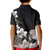 Hawaiian Plumeria and Turtle Kid Polo Shirt with Polynesian Tribal Art Pattern Grayscale Color