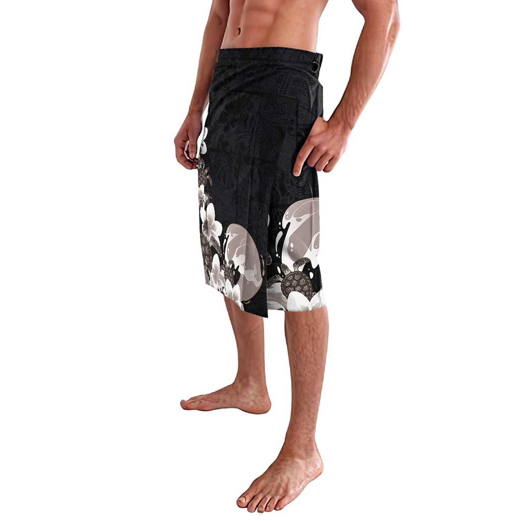 Hawaiian Plumeria and Turtle Lavalava with Polynesian Tribal Art Pattern Grayscale Color