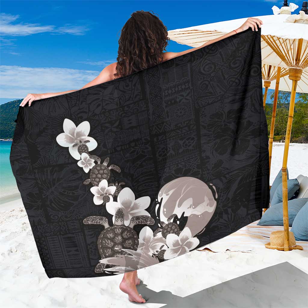 Hawaiian Plumeria and Turtle Sarong with Polynesian Tribal Art Pattern Grayscale Color