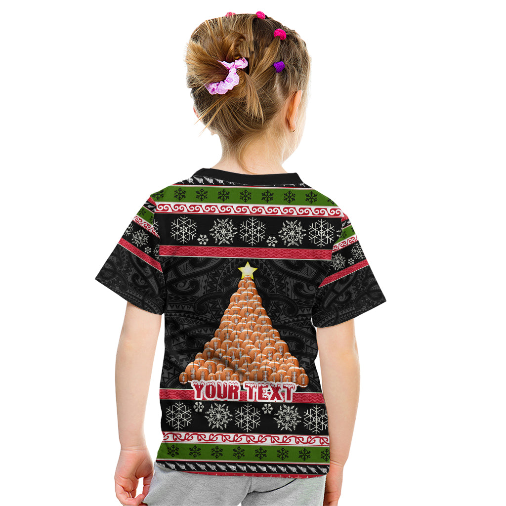 Personalized New Zealand Meri Kirihimete Kid T Shirt Maori Warrior with Rugby Christmas Tree LT03 - Polynesian Pride
