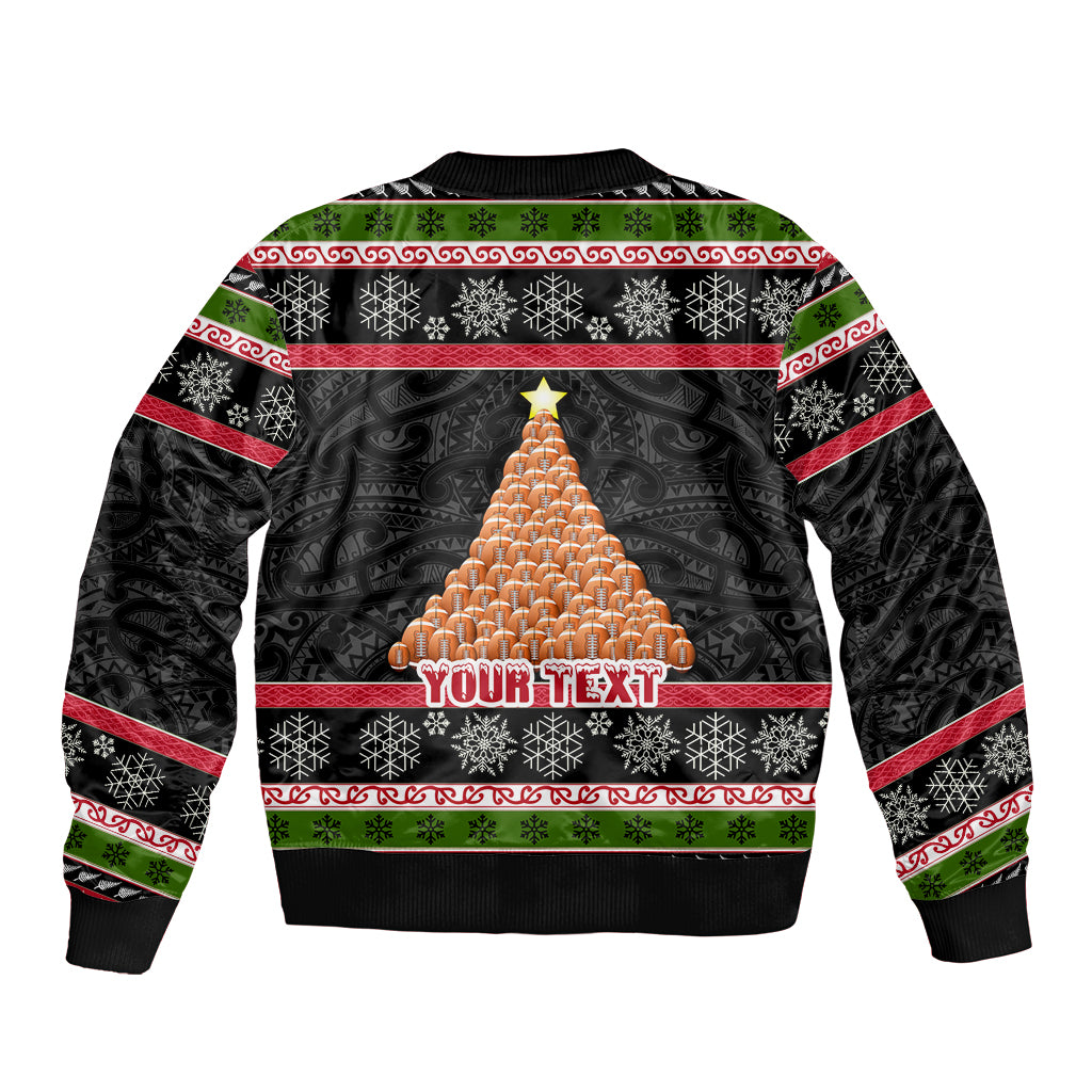 Personalized New Zealand Meri Kirihimete Sleeve Zip Bomber Jacket Maori Warrior with Rugby Christmas Tree LT03 - Polynesian Pride